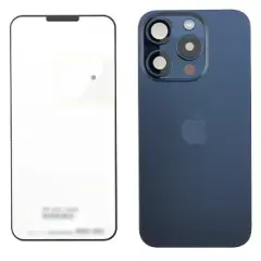 Back Glass With Steel Plate With Wireless NFC Charging MagSafe Magnet & Flashlight Flex Compatible For IPhone 15 Pro (Genuine OEM) (Titanium Blue)